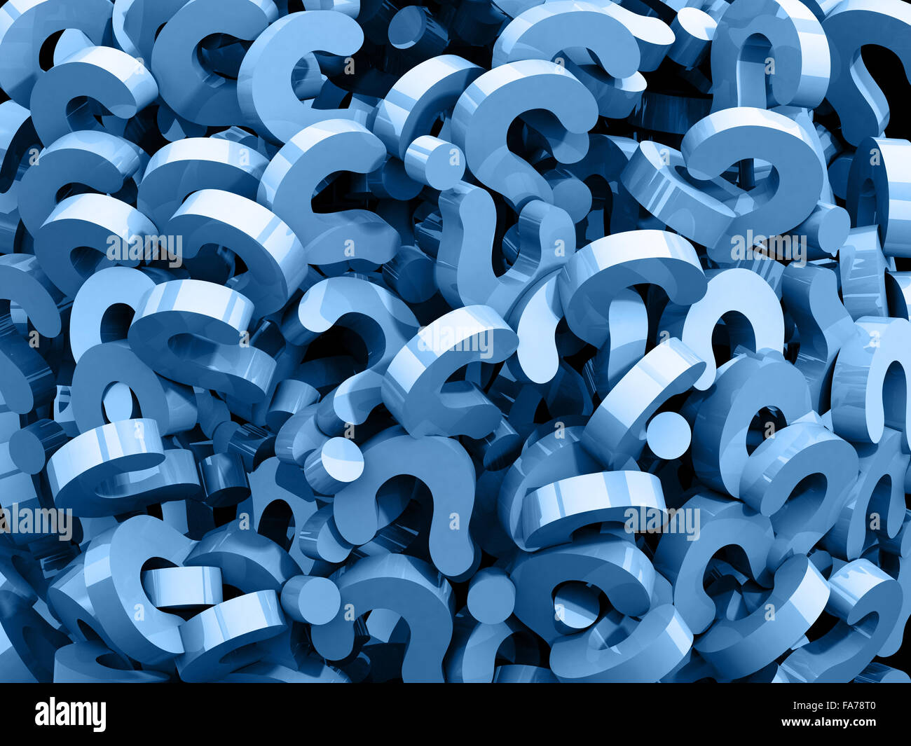 Interrogativi blu sullo sfondo dello stack Foto Stock