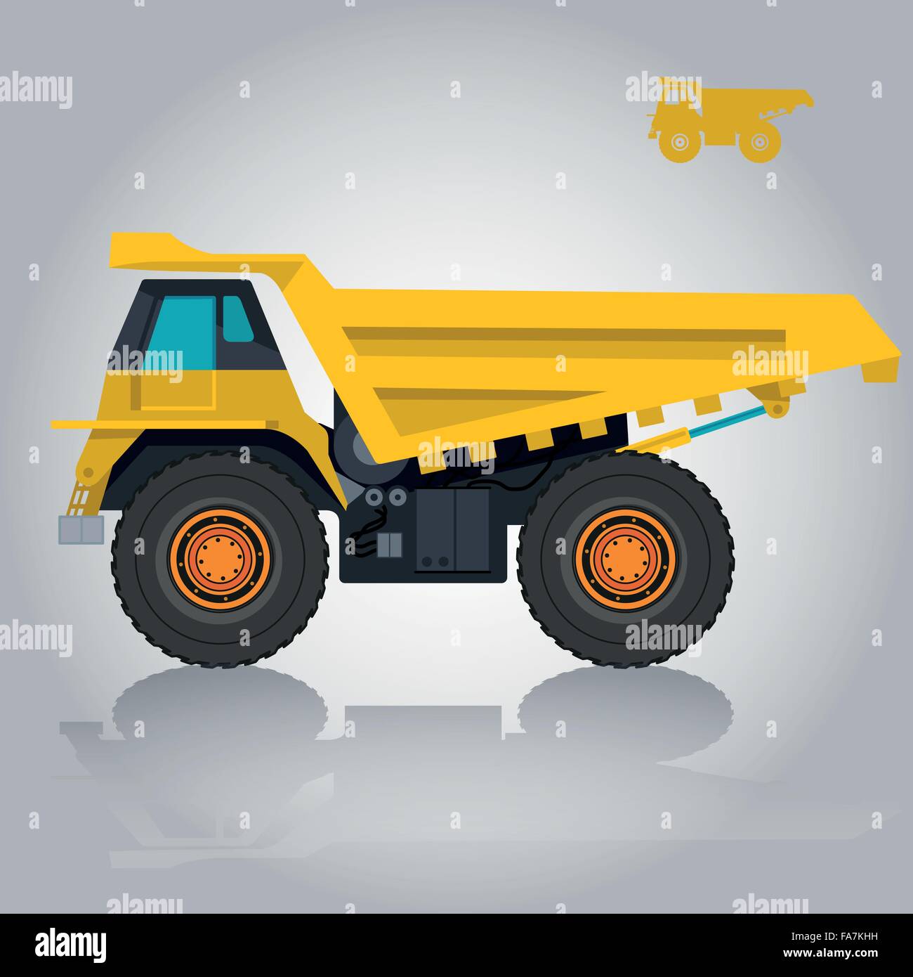 Giallo grosso camion i trasporti stradali. Capacità di carico di sabbia del carbone, rifiuti ghiaia e roccia. Golden appiattire illustrazione vettore master Illustrazione Vettoriale