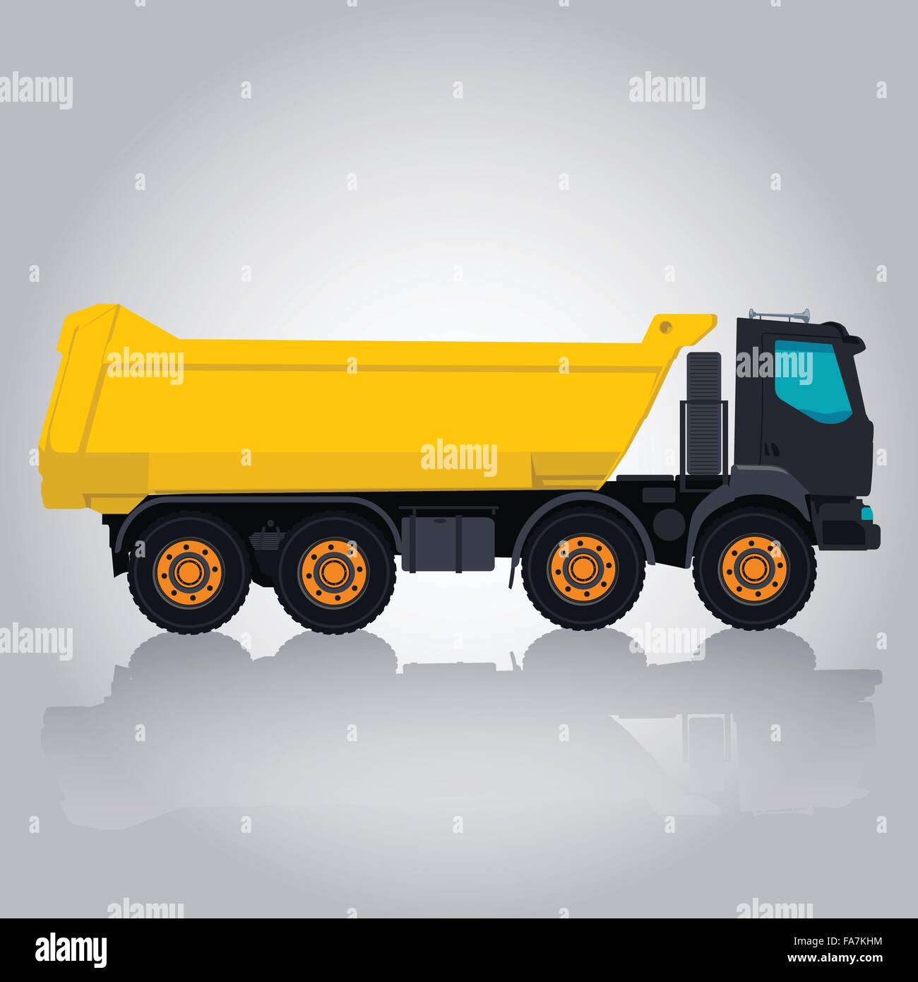 Giallo grosso camion i trasporti stradali. Capacità di carico di sabbia del carbone, rifiuti ghiaia e roccia. Golden appiattire illustrazione vettore master Illustrazione Vettoriale
