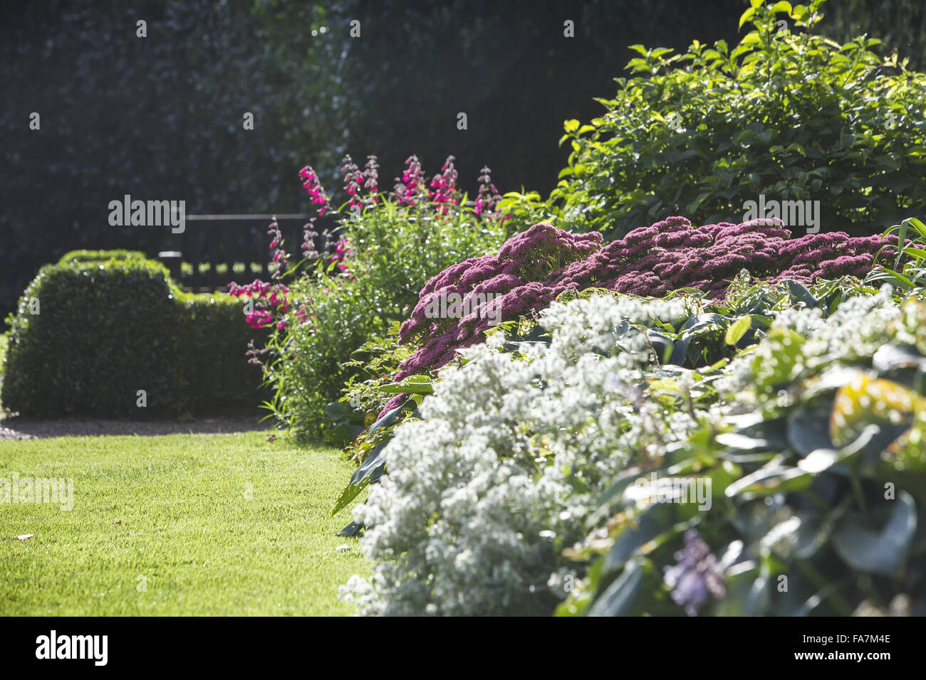 I giardini in settembre a East Riddlesden Hall, West Yorkshire. East Riddlesden Hall è un maniero del XVII secolo con premiati giardini. Foto Stock