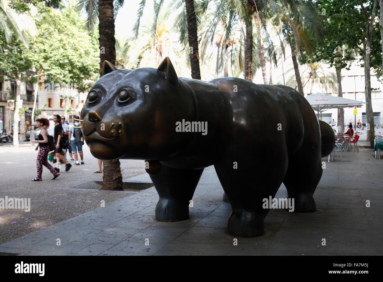 Raval, El Gat del Raval, figura FETTE KATZE von Fernando Botero a Rambla del Raval, Barcellona, Spagna, Europa Foto Stock