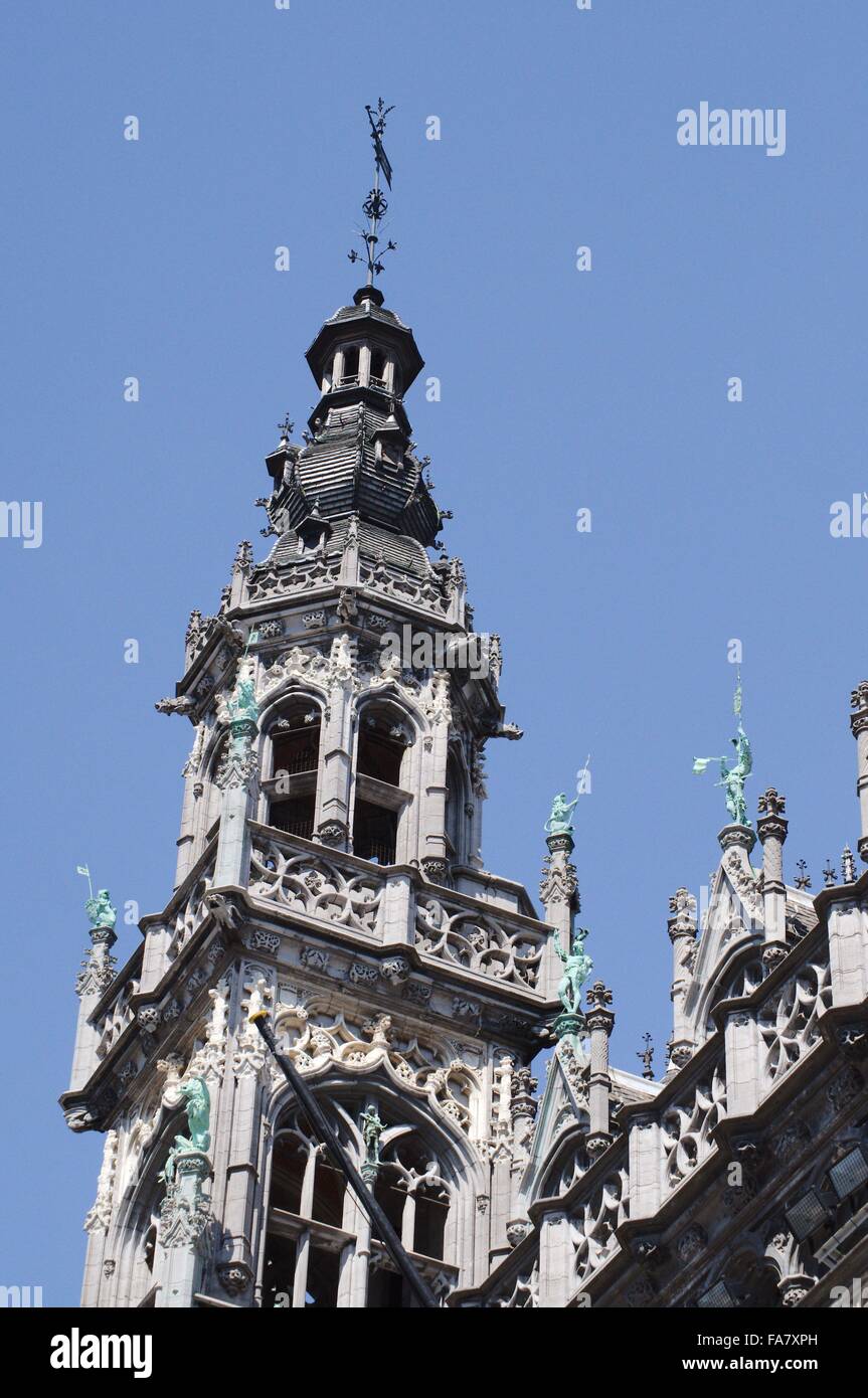 Brussels City Hall, dettaglio : cima della torre. Foto Stock