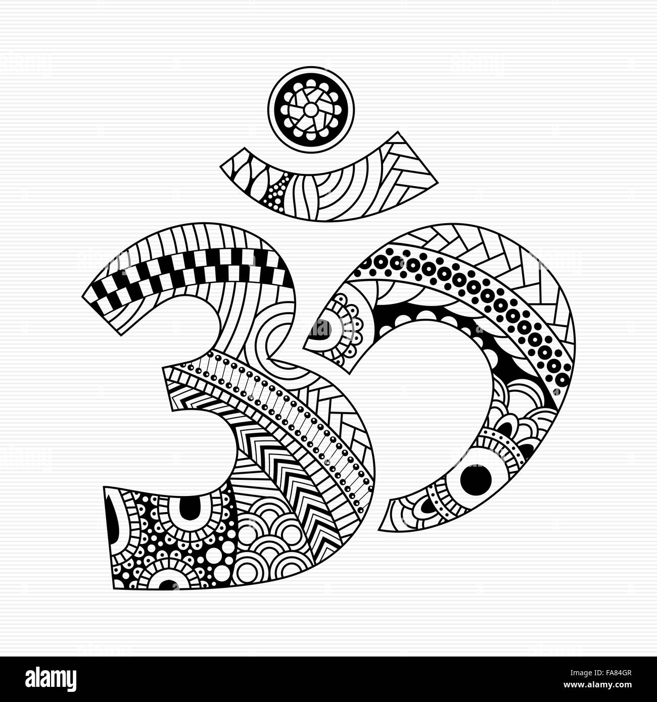 Zentangle stile simbolo Om con decorativo ornamento indiana Mehndi per il tuo design Illustrazione Vettoriale