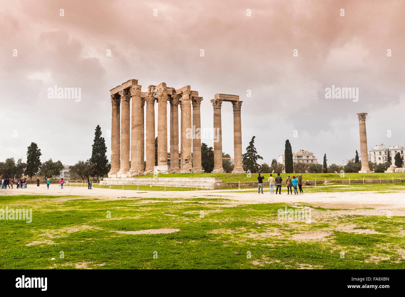 Il Tempio di Zeus Olimpio, chiamato anche Olympieion o colonne di Zeus Olimpio ad Atene, Grecia Foto Stock