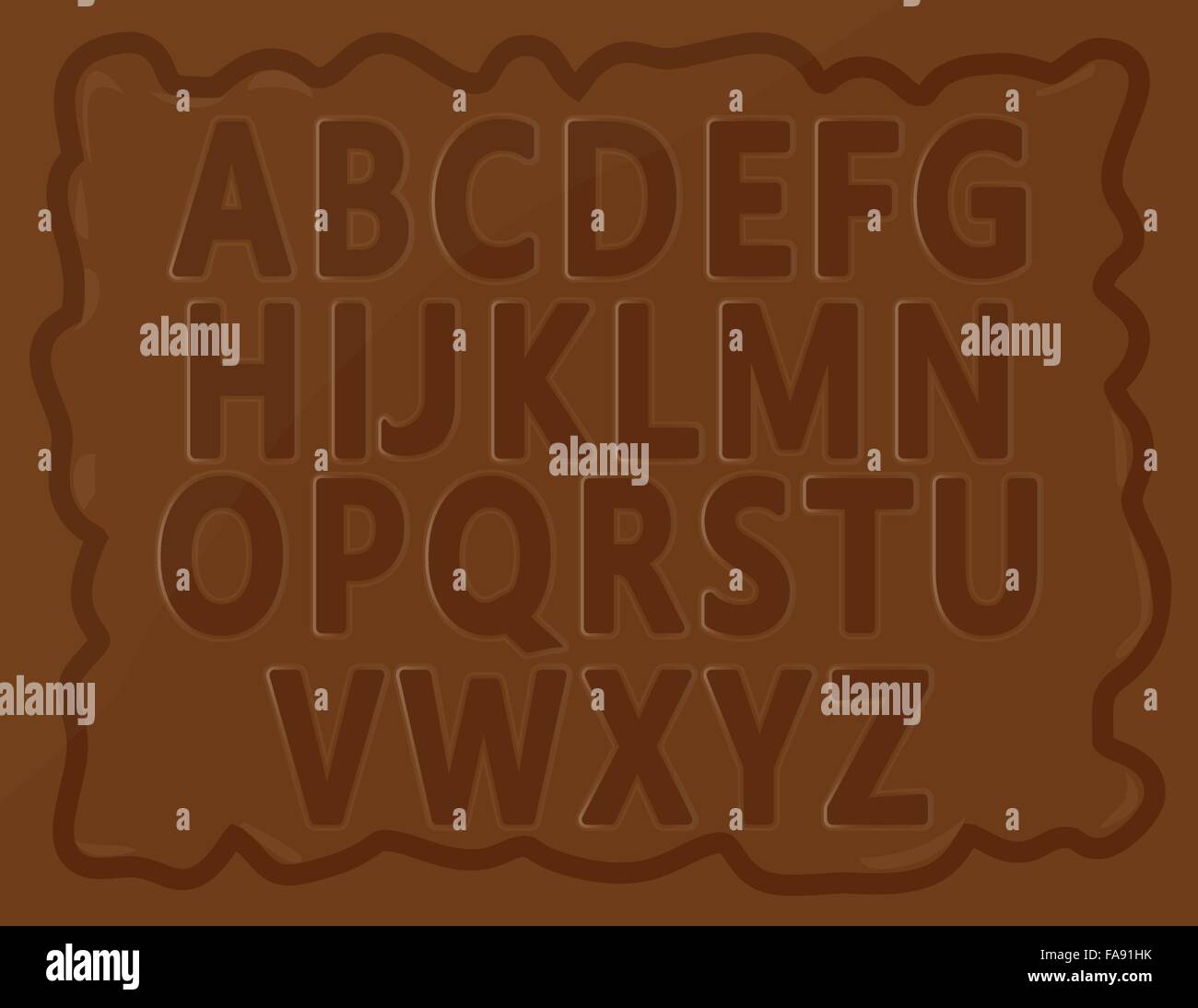 Alfabeti inglese per bambini scritta sulla barra di cioccolato. Ben disposti eps vettoriali10 file è incluso. Illustrazione Vettoriale