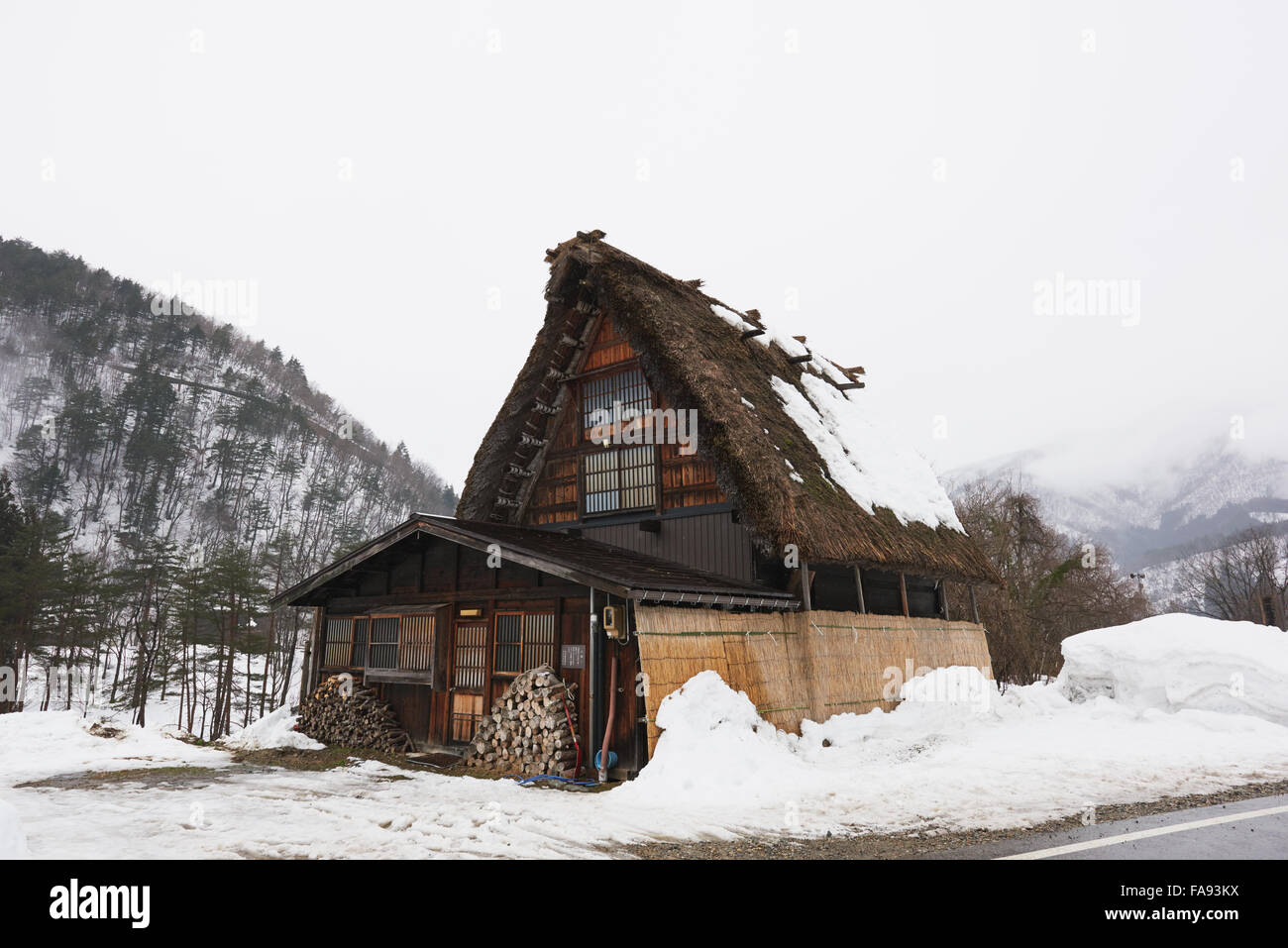 Shirakawa-go villaggio sotto la neve, Prefettura di Gifu, Giappone Foto Stock