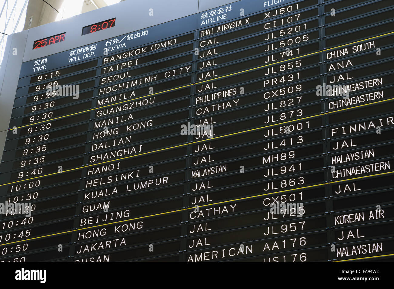 Aeroporto di scheda di volo Foto Stock