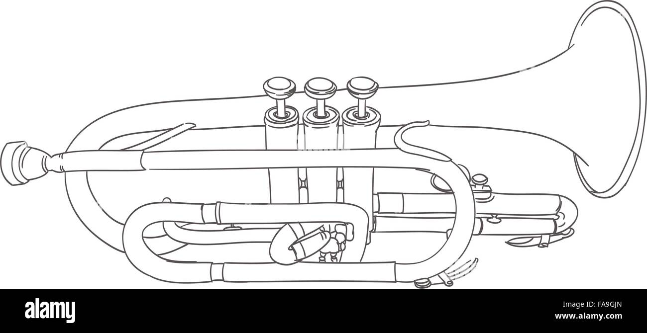 Cornet vento strumento musicale schizzo su bianco. vettore Illustrazione Vettoriale