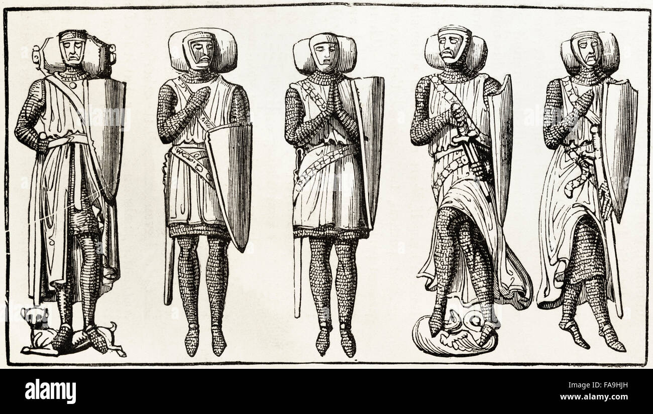 Le effigi dei Cavalieri Templari di Temple Church, Londra consacrata nel 1185. Victorian xilografia incisione di circa 1845. Foto Stock