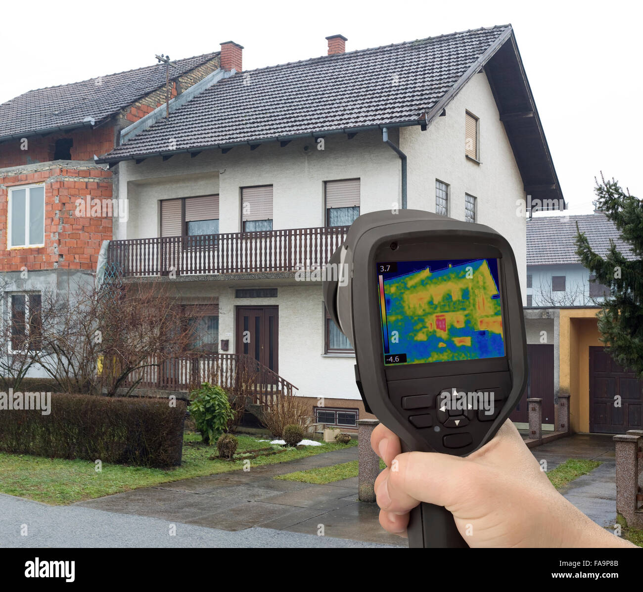 Perdita di calore la rivelazione con telecamera a raggi infrarossi Foto Stock