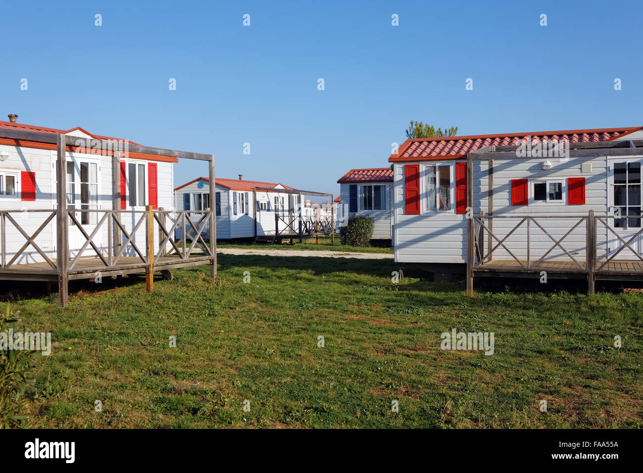 Case mobili con veranda in campeggio Foto Stock