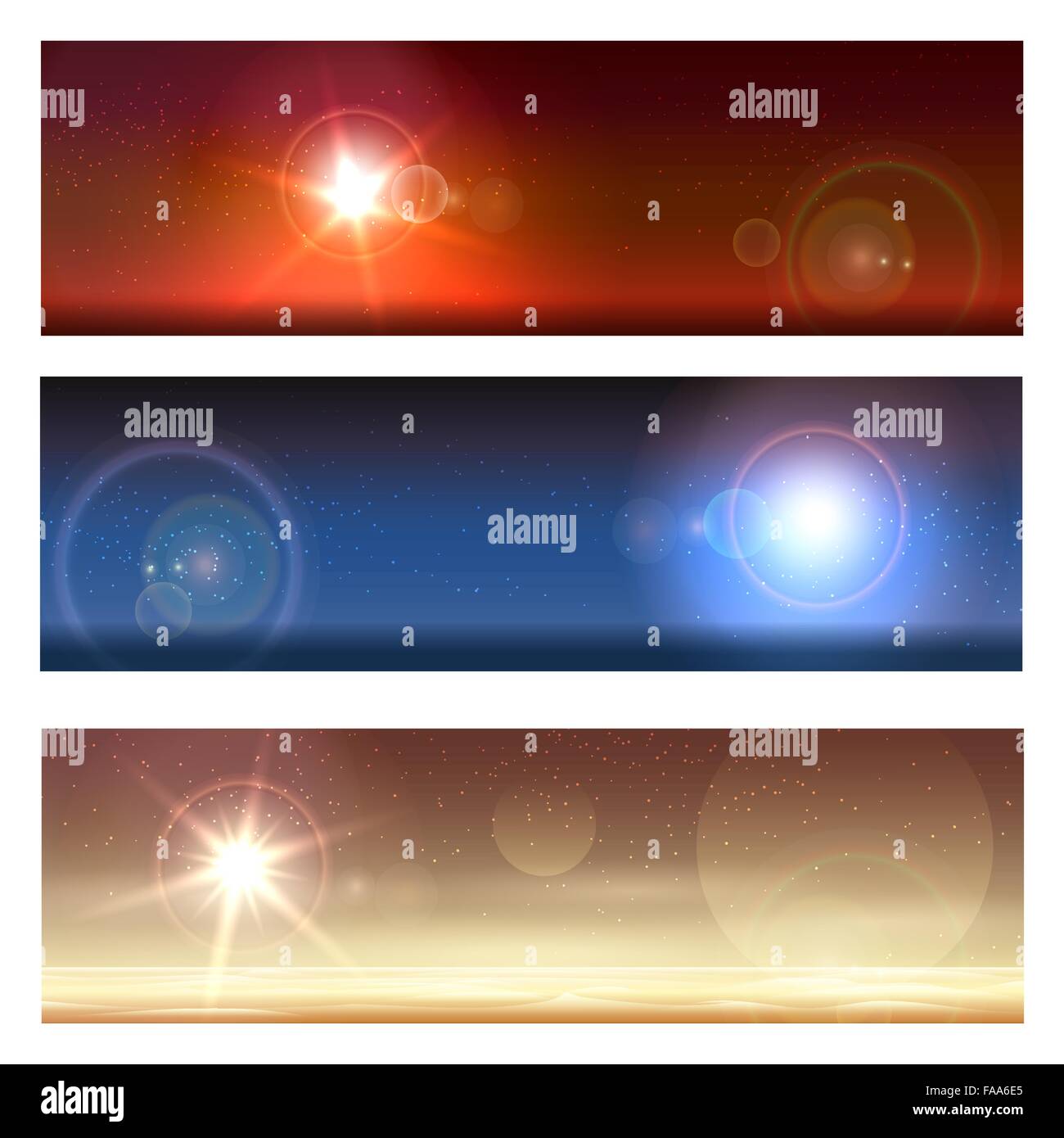 Paesaggi alieni set. Pianeta superficie e stelle lucenti nel cielo Illustrazione Vettoriale