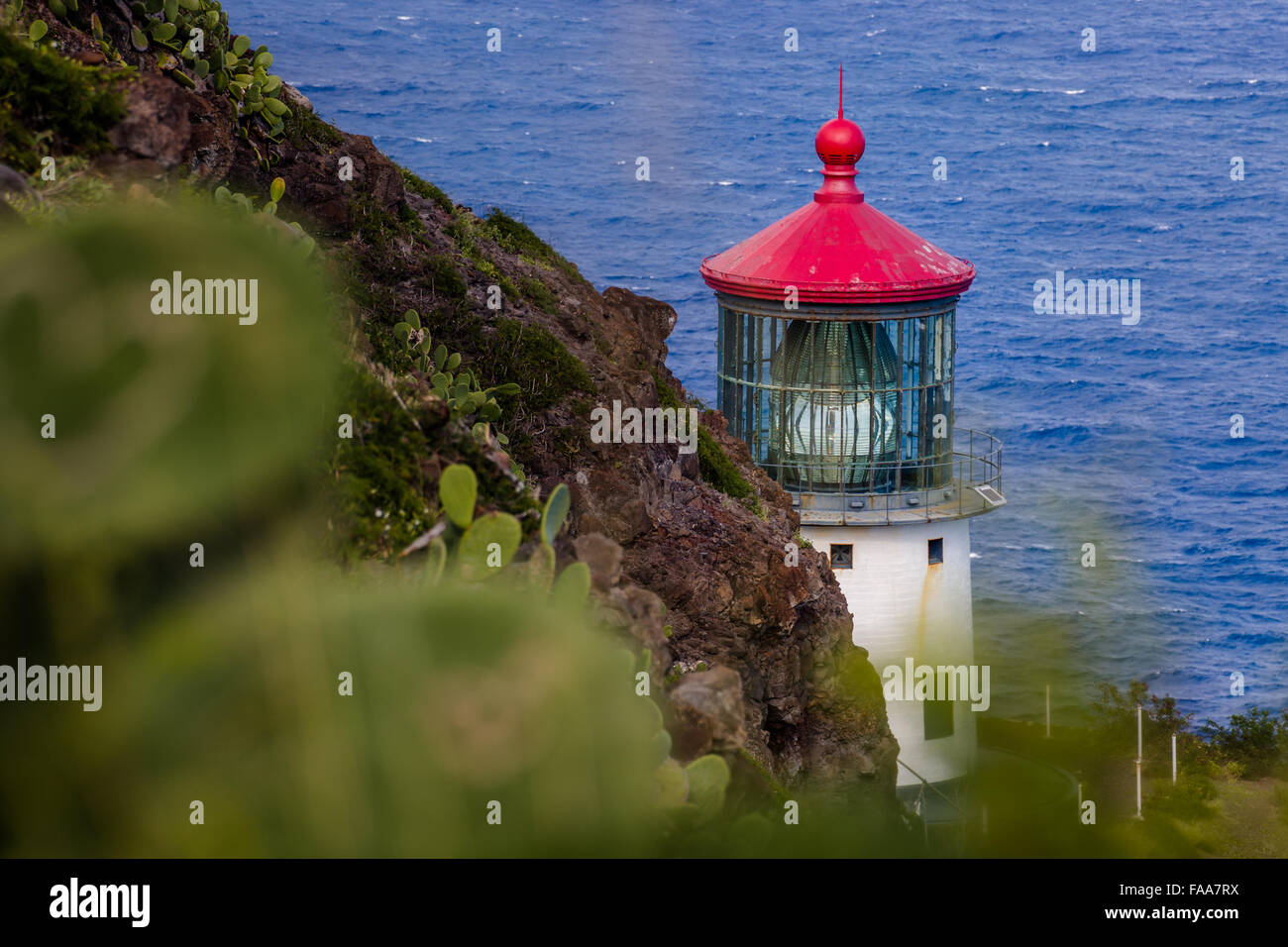 Faro di Makapuu su Oahu, Hawaii Foto Stock