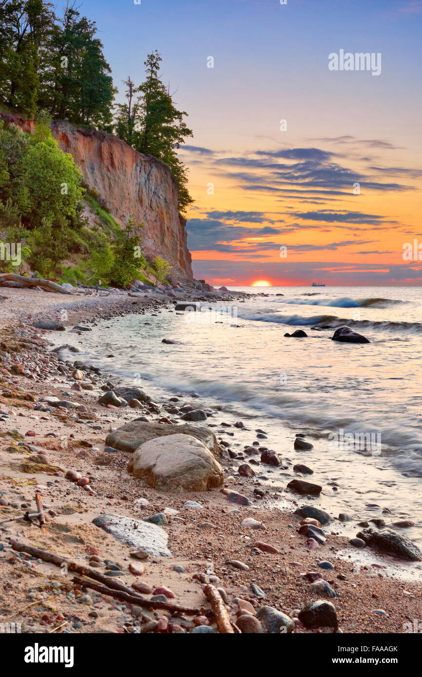 Orlowski Cliff, Mar Baltico al tramonto, Gdynia, Pomerania, Polonia Foto Stock