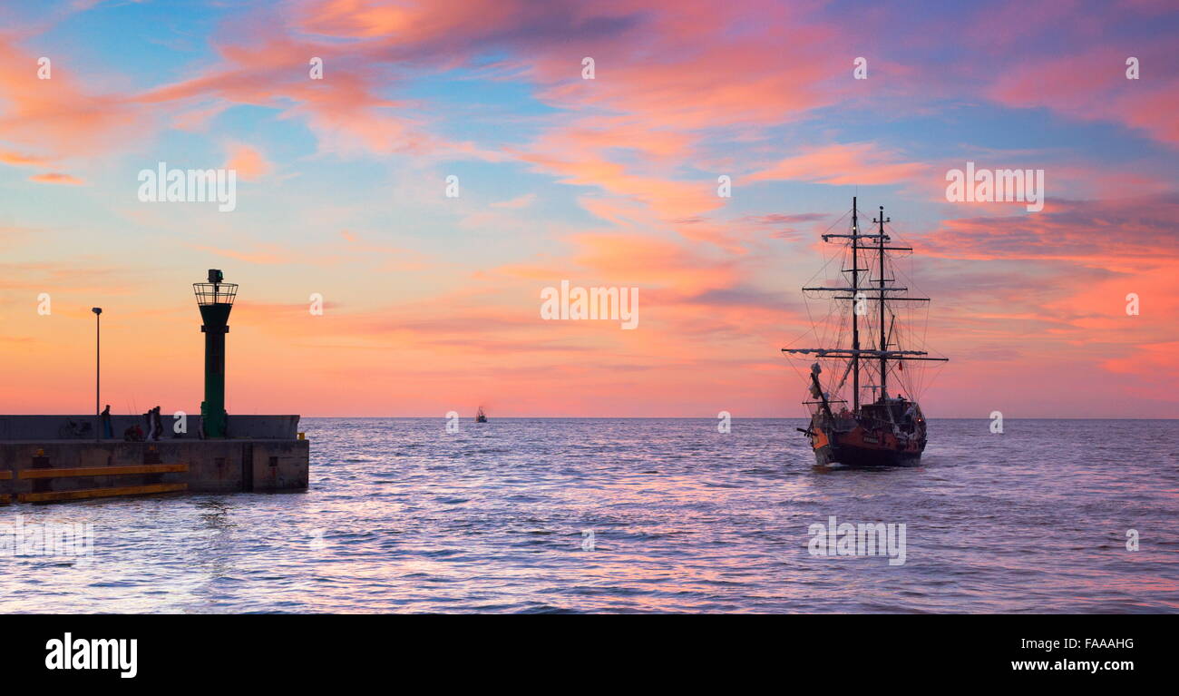 Mar Baltico al tramonto, Leba, Pomerania, Polonia, Foto Stock