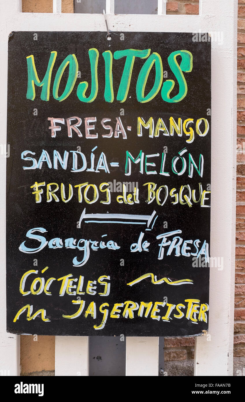 Barra menu bevande Calle Cava Baja Madrid Foto Stock