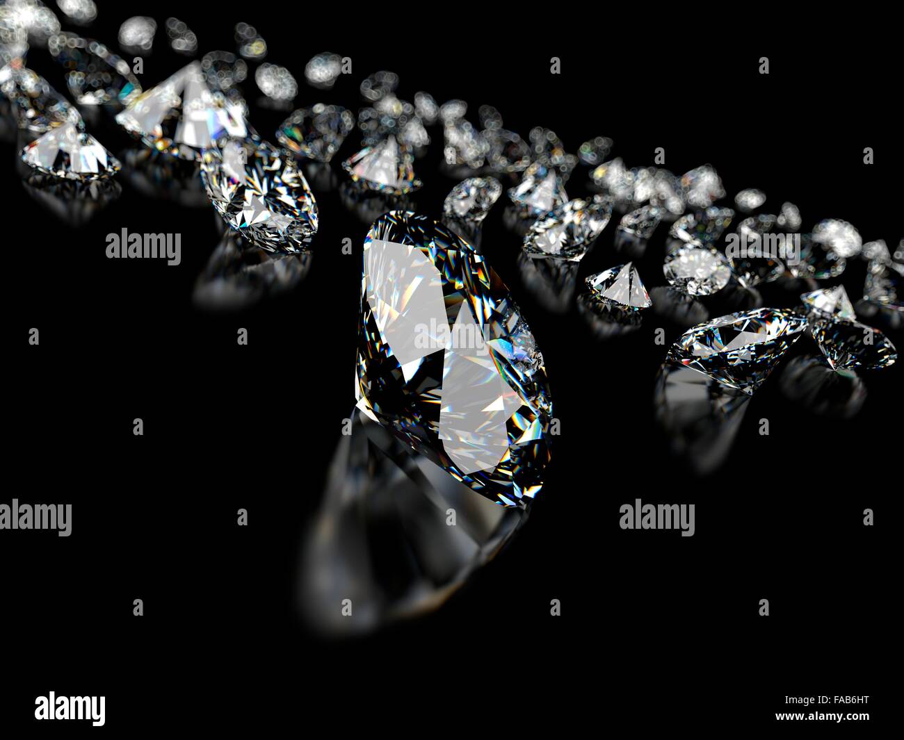 Diamanti contro uno sfondo nero, illustrazione del computer. Foto Stock