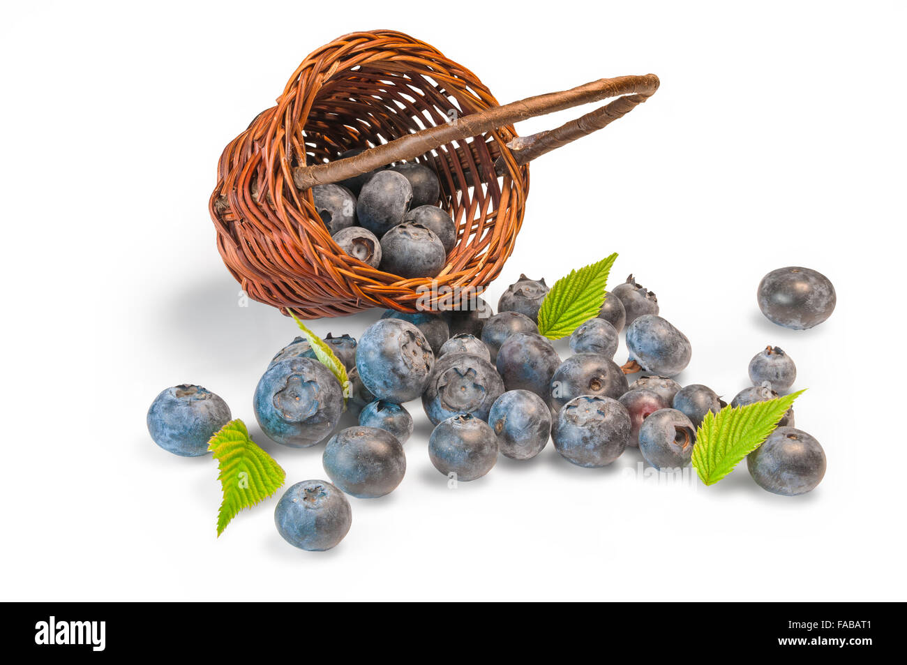 Un gruppo di mirtilli deliziosa in un tessuto di bamboo bsket Foto Stock
