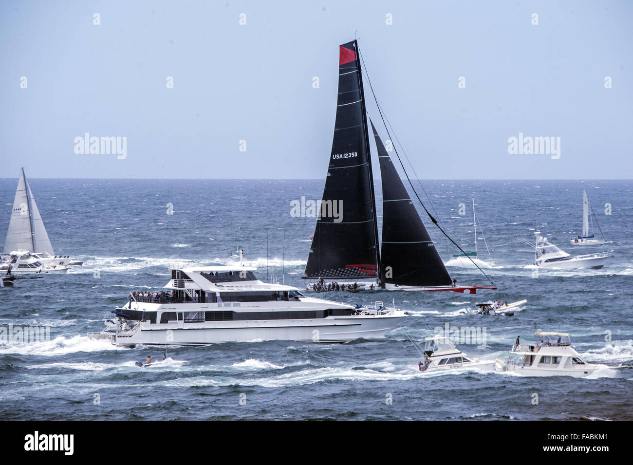 Sydney, Australia.26 Decembere, 2015. Comanche vele fuori dei capi all'inizio della settantunesima Rolex Sydney Hobart Yacht Race. Credito: Simonito Tecson/Alamy Live News Foto Stock