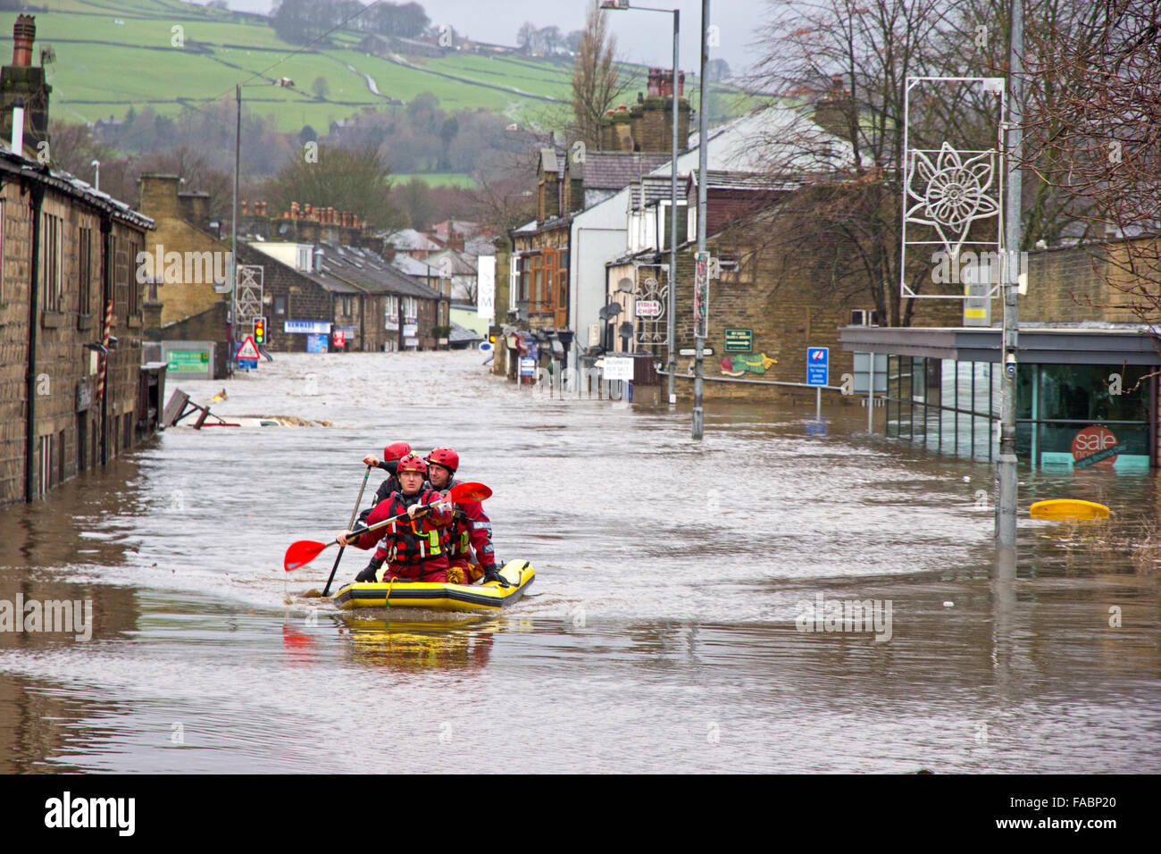 Boxing Day inondazioni, Mytholmroyd, Calderdale, West Yorkshire Foto Stock