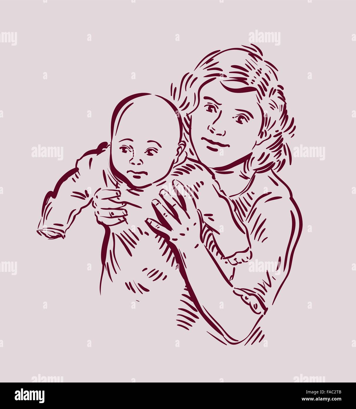 Mano bozzetto la madre e il bambino. Illustrazione Vettoriale Illustrazione Vettoriale