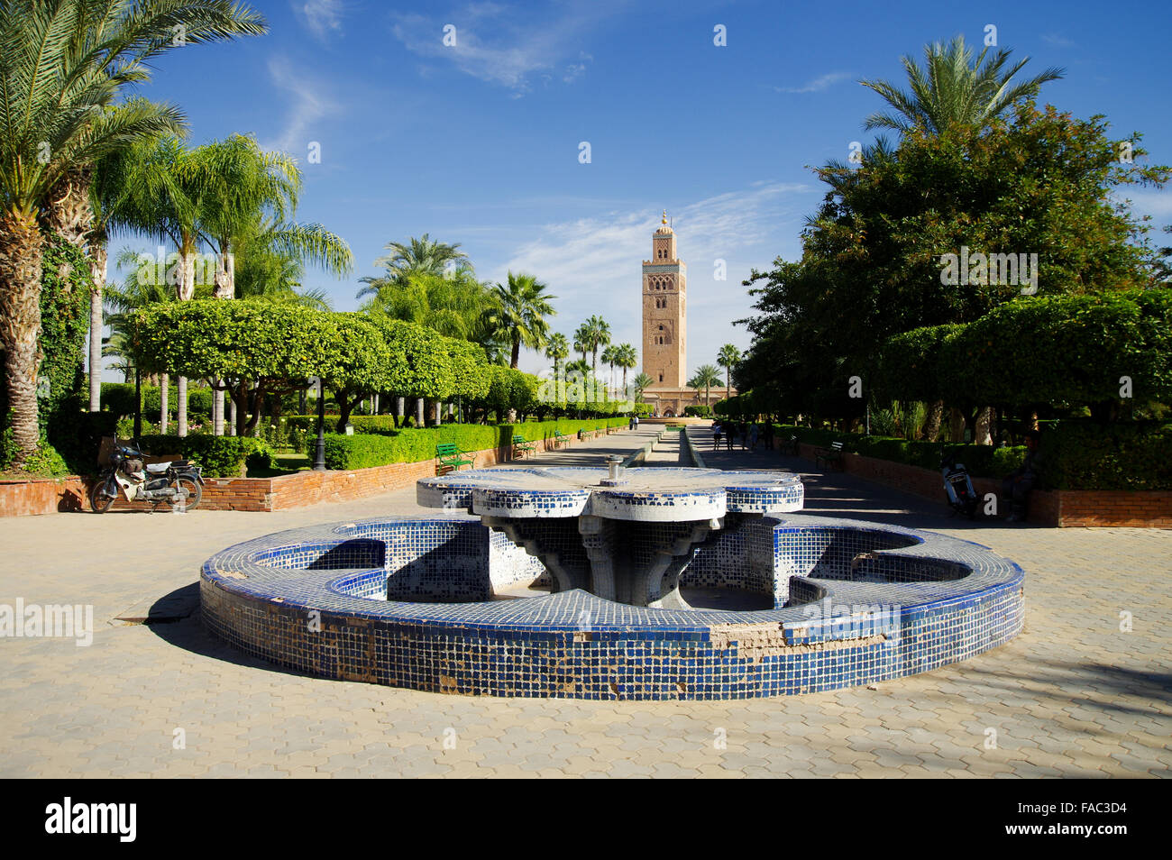 Lalla Hasna Park vicino alla Moschea di Koutoubia Marrakech, Marocco Foto Stock