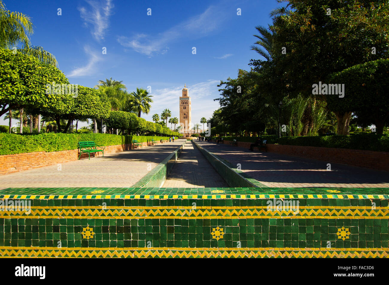Lalla Hasna Park vicino alla Moschea di Koutoubia Marrakech, Marocco Foto Stock