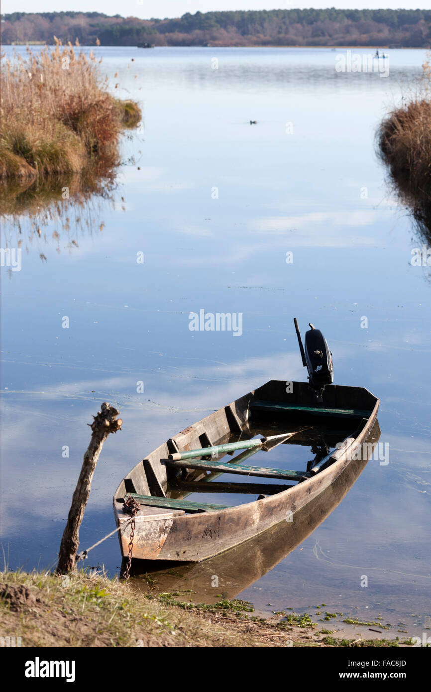 In autunno, una vista dalla sponda meridionale del laghetto bianco vicino al villaggio di Seignosse (Landes - Aquitaine - Francia). Foto Stock