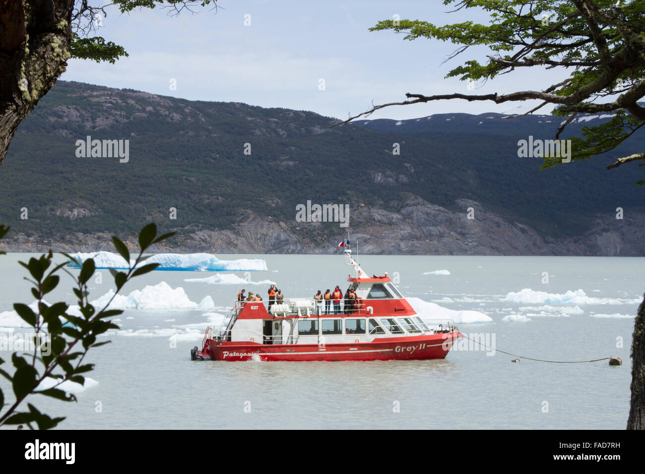 Parco Nazionale di Torres del Paine, Cile - 23 Novembre 2015 : tour in barca nel lago di grigio nel Parco nazionale di Torres del Paine Patagonia Foto Stock