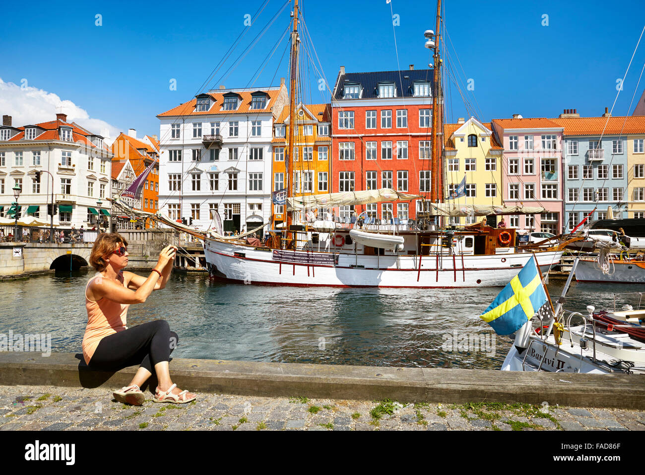 Nyhavn Canal, Copenhagen Città vecchia, Danimarca Foto Stock