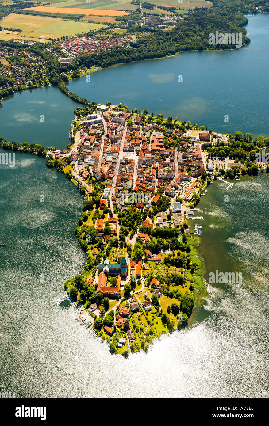 Vista aerea, Penisola, Lago di Ratzeburg, Domsee, Küchensee, Ratzeburg, Lubecca Bay, Hansestadt, Schleswig-Holstein, Germania Foto Stock