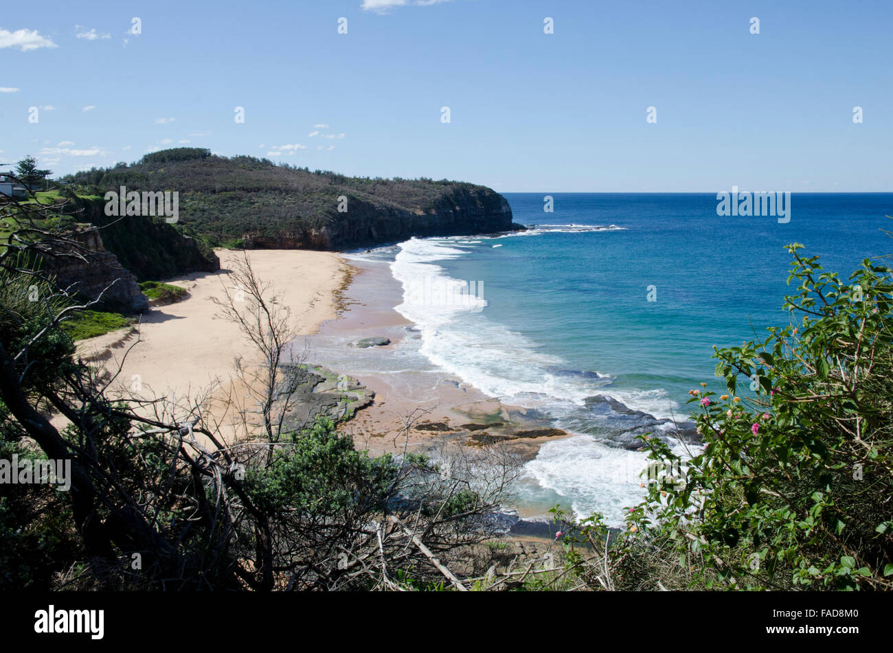 Turimetta Beach,Warriewood NSW Australia da Narrabeen capezzagna con testa Turimetta in background Foto Stock