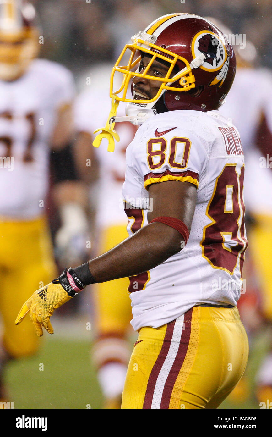 Dicembre 26, 2015: Washington Redskins wide receiver Jamison Crowder (80) reagisce durante il gioco di NFL tra Washington Redskins e Philadelphia Eagles al Lincoln Financial Field di Philadelphia, Pennsylvania. Washington Redskins ha vinto 38-24 per vincere la NFC East. Christopher Szagola/CSM Foto Stock