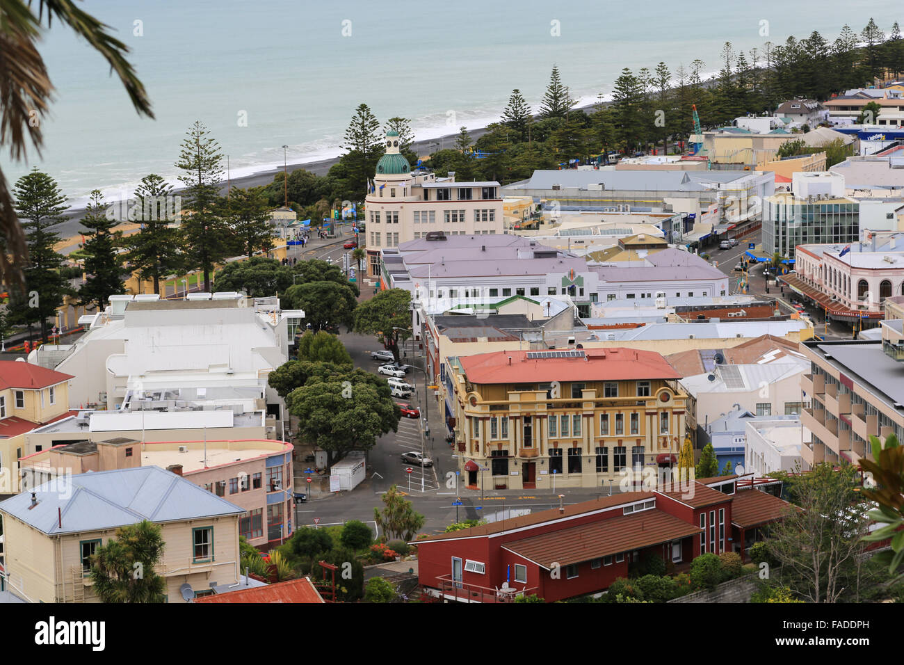 Vista del centro della città di Napier, Hawke's Bay, Nuova Zelanda. Foto Stock