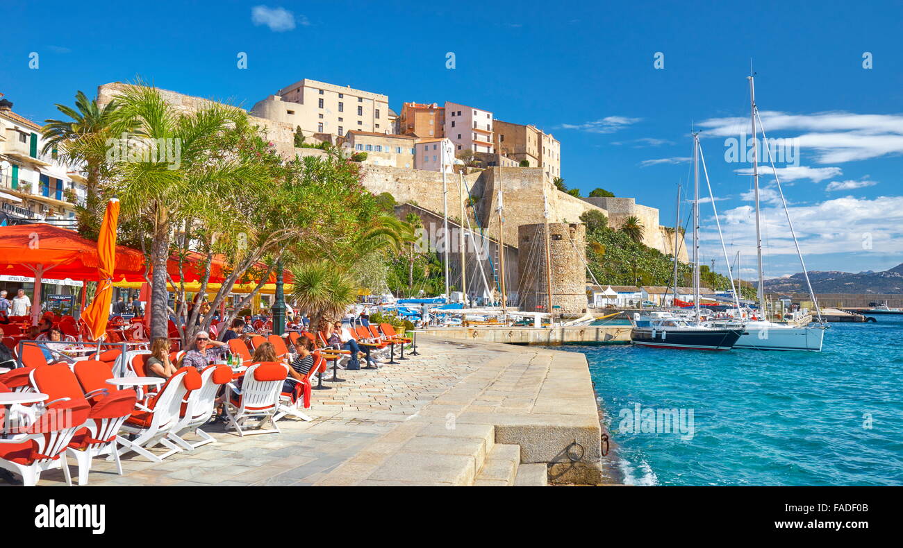 Calvi, in vista della cittadella, Balagne, Corsica, Francia Foto Stock