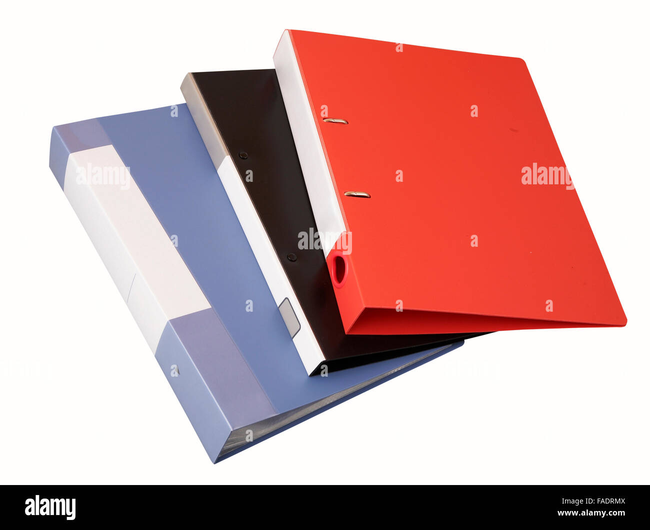 Immagine di stock di cartoleria file di documento su sfondo bianco Foto Stock