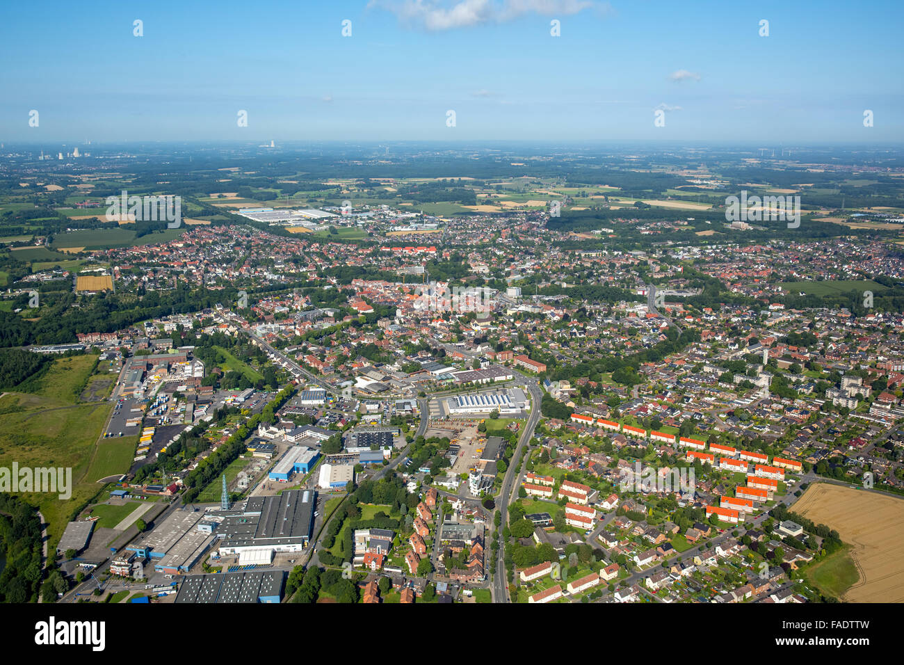 Vista aerea, guardando dal sud al centro di Werne, Werne, distretto della Ruhr di Unna, Renania settentrionale-Vestfalia, Germania, Europa Foto Stock