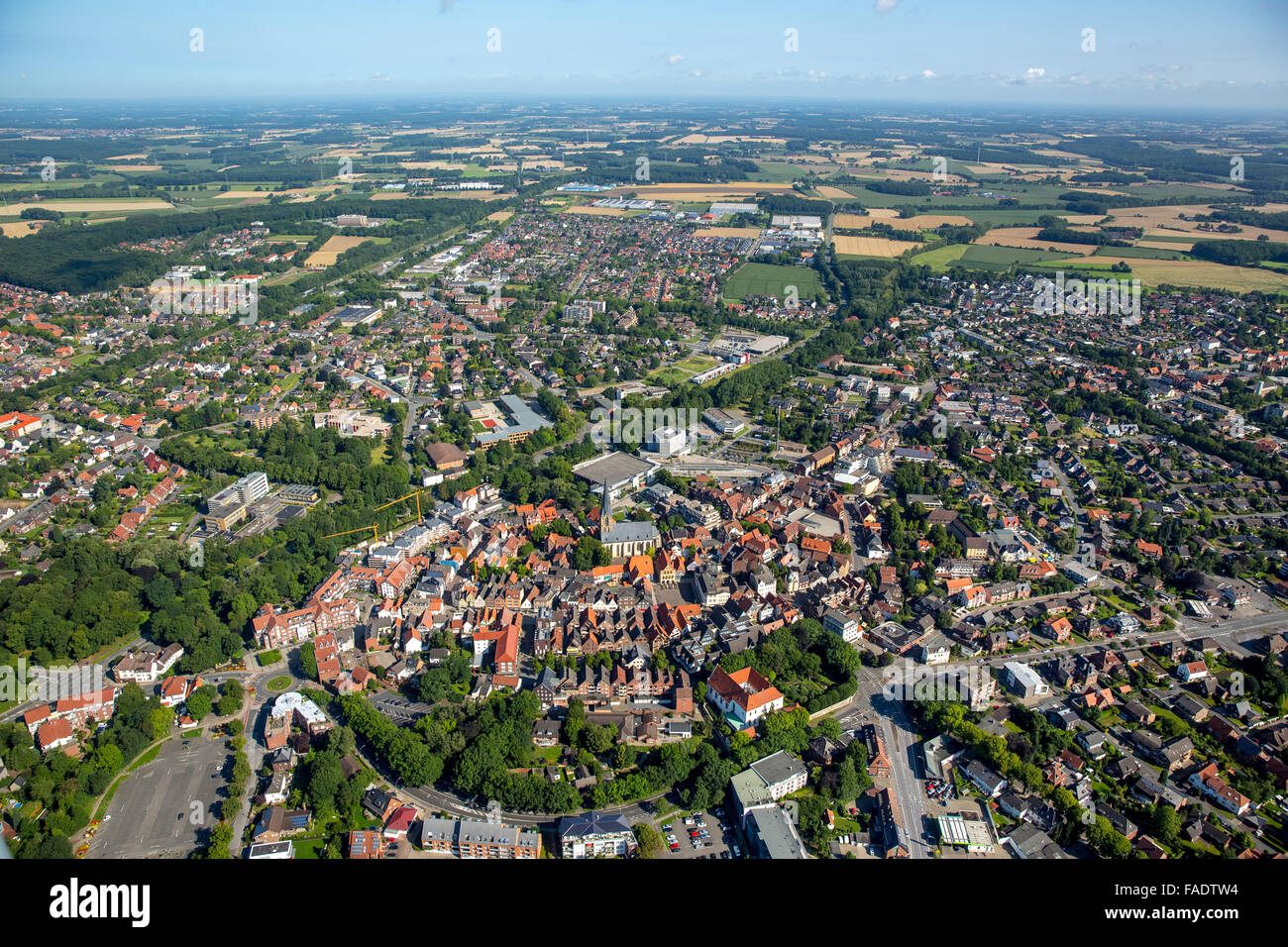 Vista aerea, guardando dal sud al centro di Werne, Werne, distretto della Ruhr di Unna, Renania settentrionale-Vestfalia, Germania, Europa Foto Stock