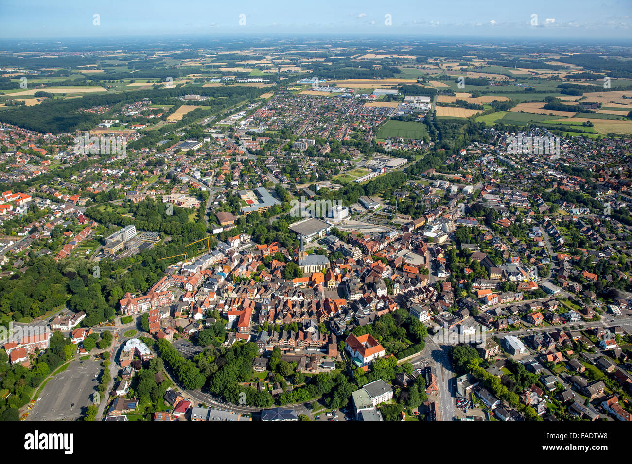 Vista aerea, guardando dal sud al centro di Werne, Werne, distretto della Ruhr di Unna, Renania settentrionale-Vestfalia, Germania, Europa Foto Stock