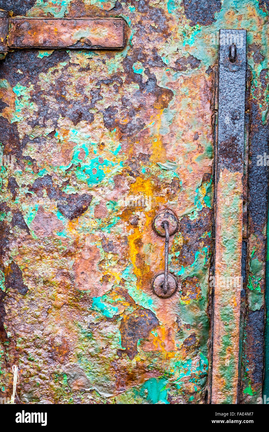 Isola di Man porta colori ruggine metallo maniglia Foto Stock