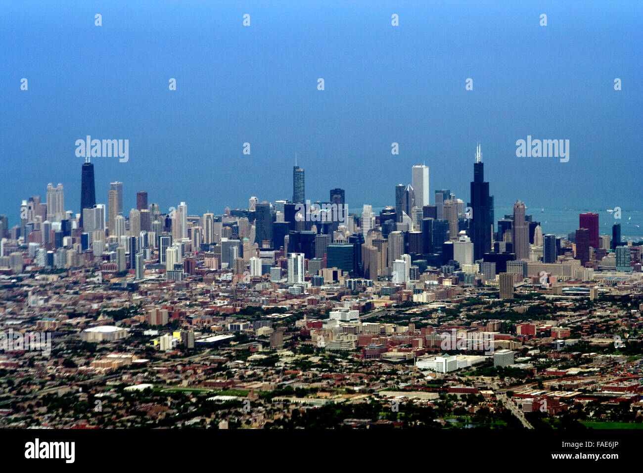 Una prospettiva aerea di Chicago Downtown Foto Stock