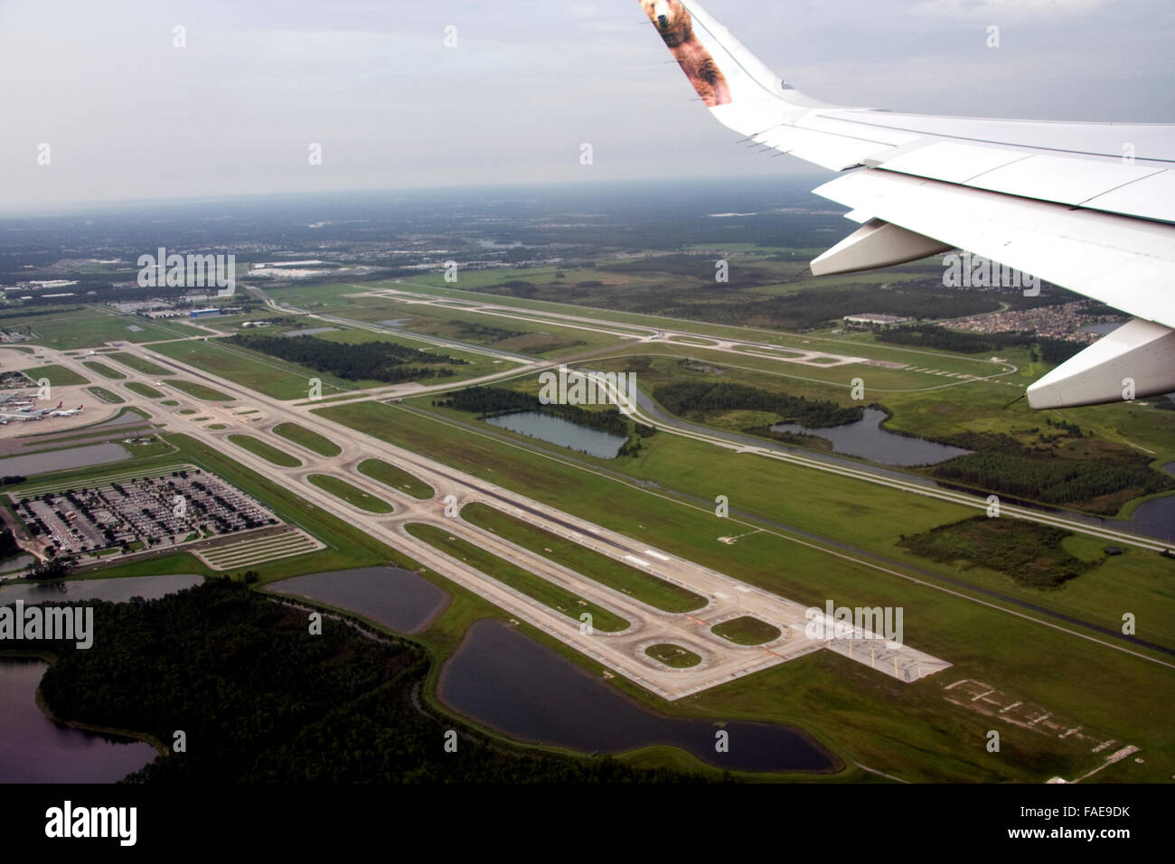 Bird vista dall'aereo finestra al di sopra della Florida Foto Stock