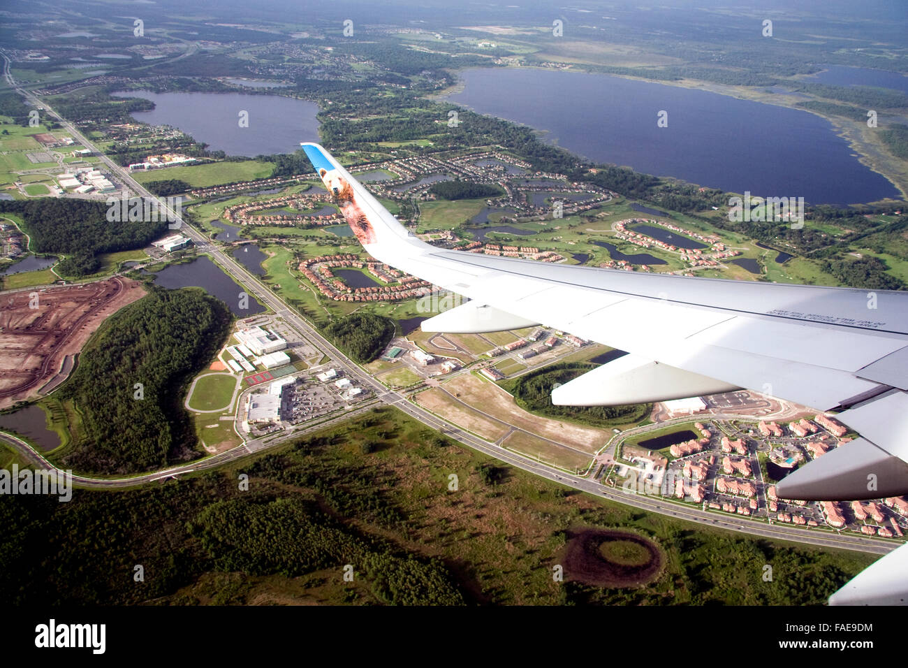 Bird vista dall'aereo finestra al di sopra della Florida Foto Stock