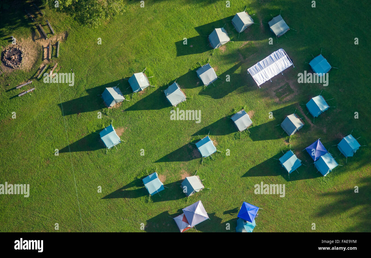 Vista aerea di boy scout tende impostato in un campo in Harford County, Maryland Foto Stock