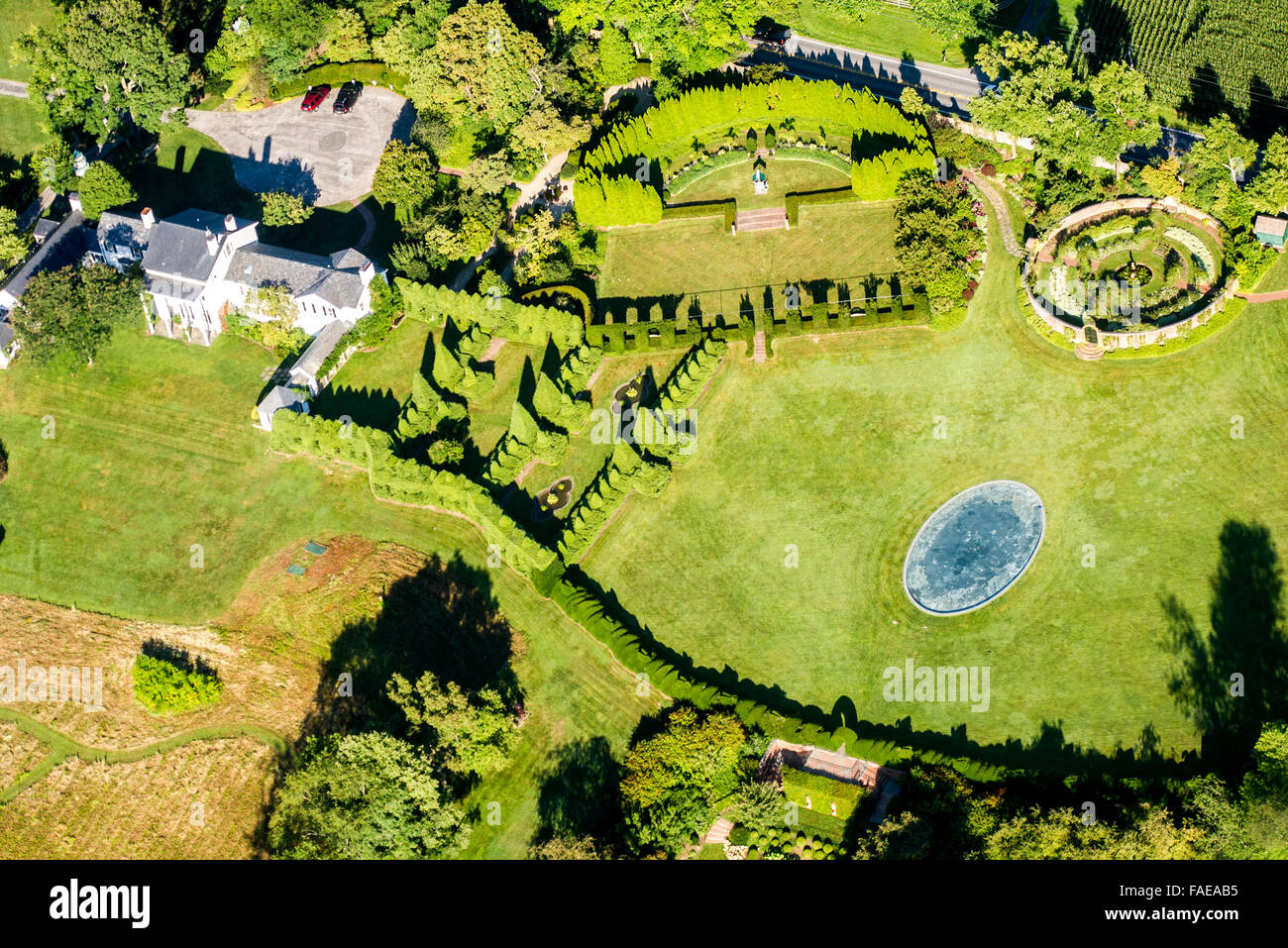 Vista aerea del Ladew Giardini in Harford County, Maryland. Foto Stock