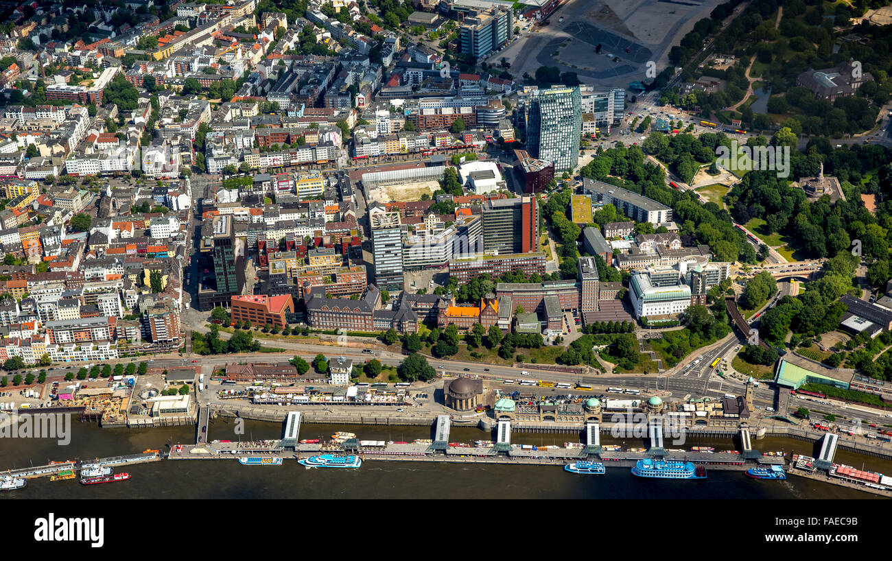 Luftbild, Landungsbrücken, Hamburger Hafen, Elba, Amburgo, Freie und Hansestadt Hamburg, Amburgo, Deutschland Foto Stock