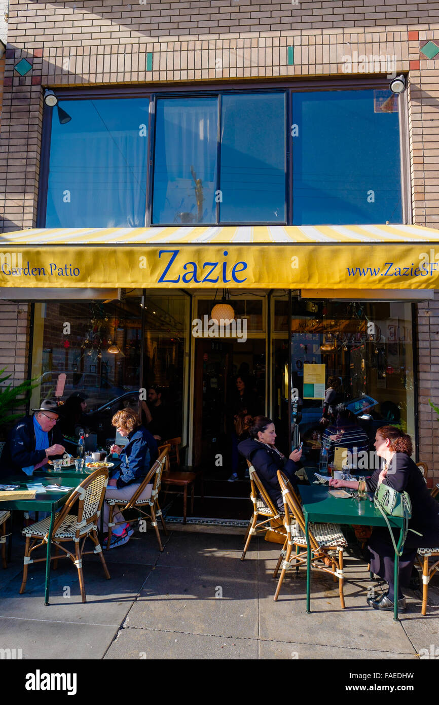 Zazie cafe ristorante è molto popolare di prima colazione Ristorante nel Haight quartiere di San Francisco in California. Foto Stock