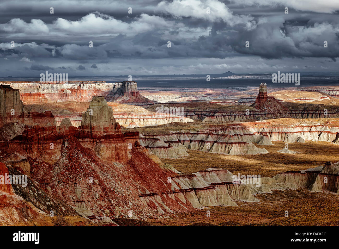 I temporali e sun rompe su queste remote Hopi terre alla spettacolare Ha Ho Nessun Geh Canyon in Coconino County, Arizona. Foto Stock