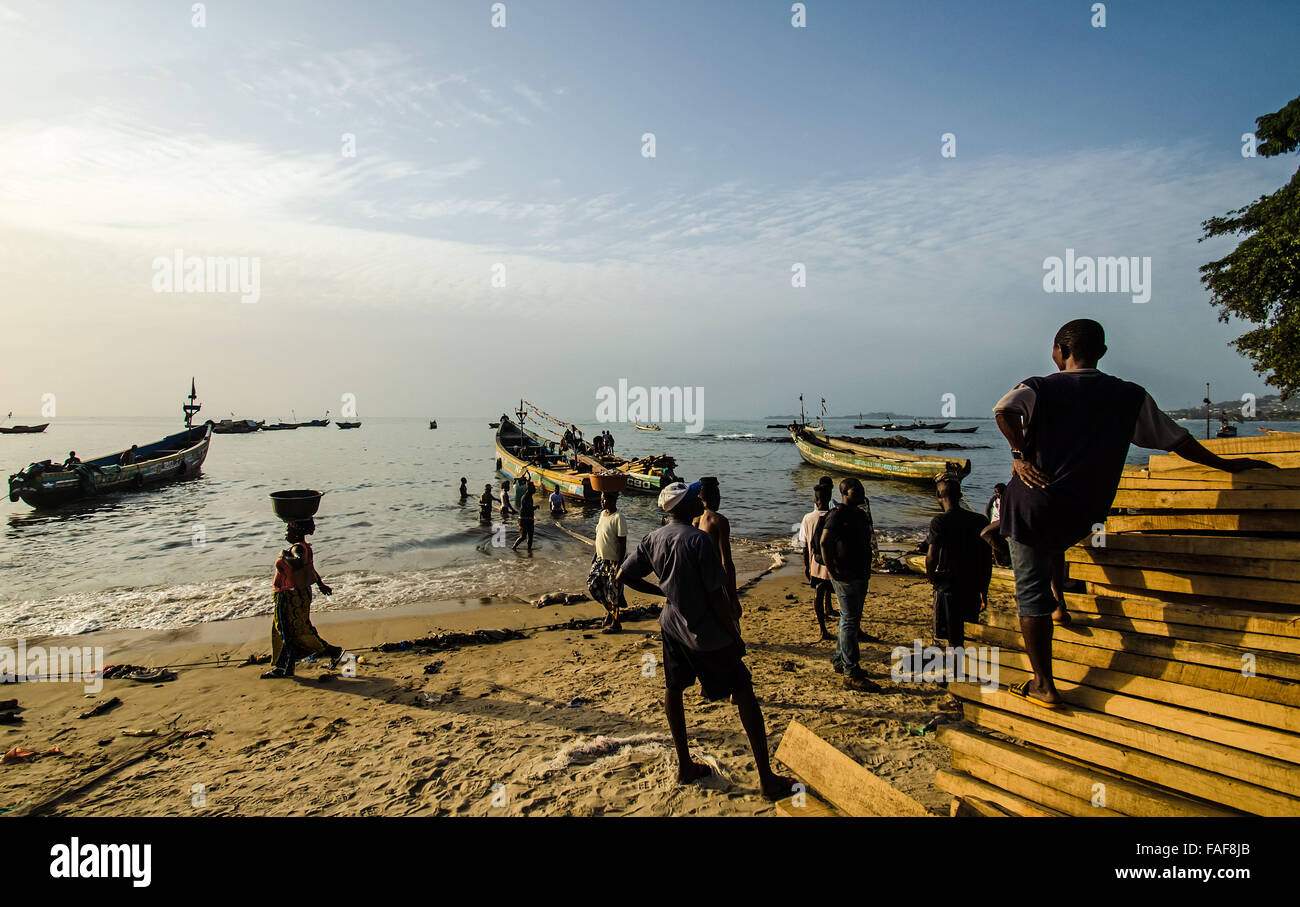 Spiaggia scena, Goderich, Sierra Leone Foto Stock