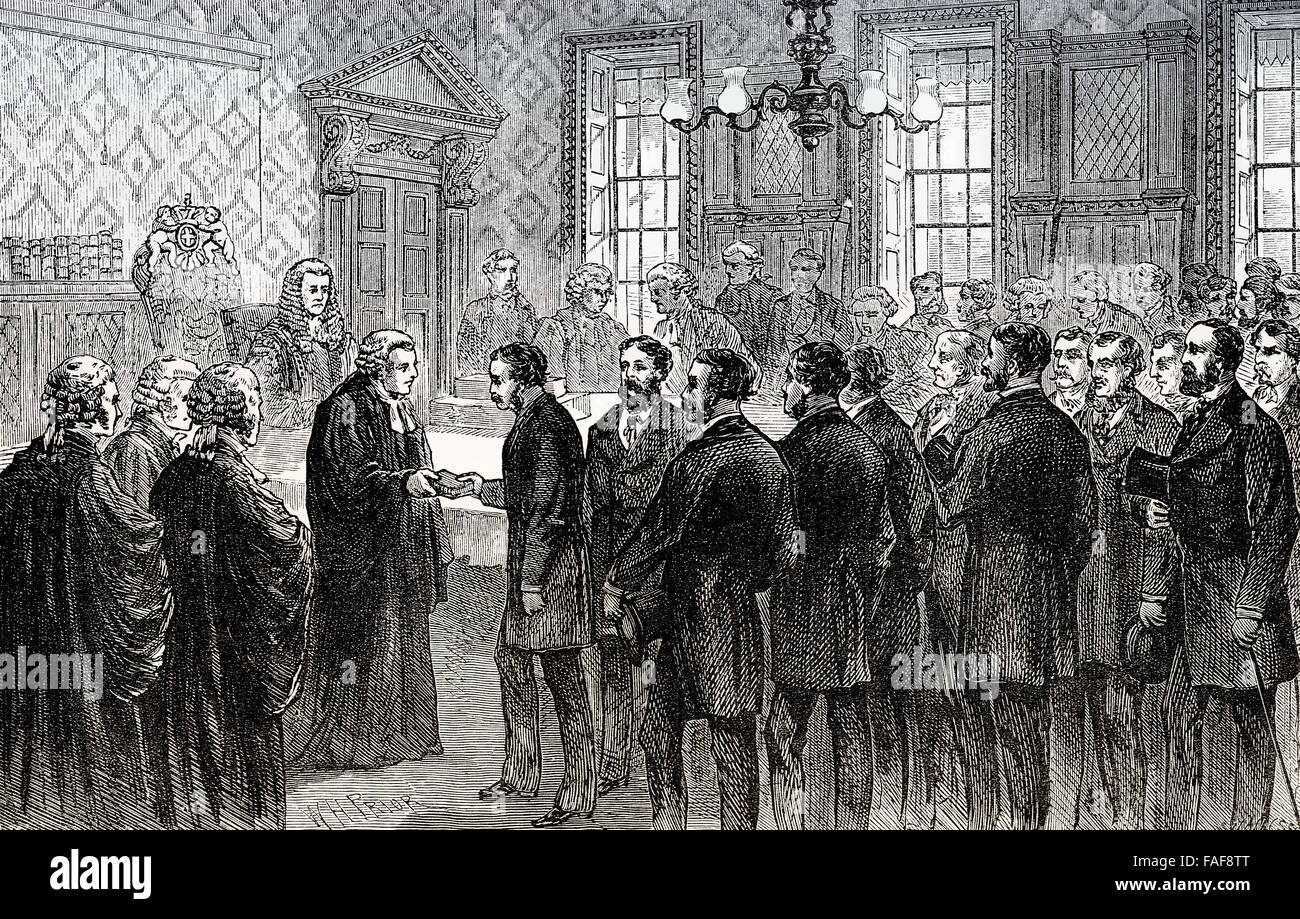 Giuria presso la prova della pisside, Goldsmiths' Hall di Londra, del XIX secolo Foto Stock